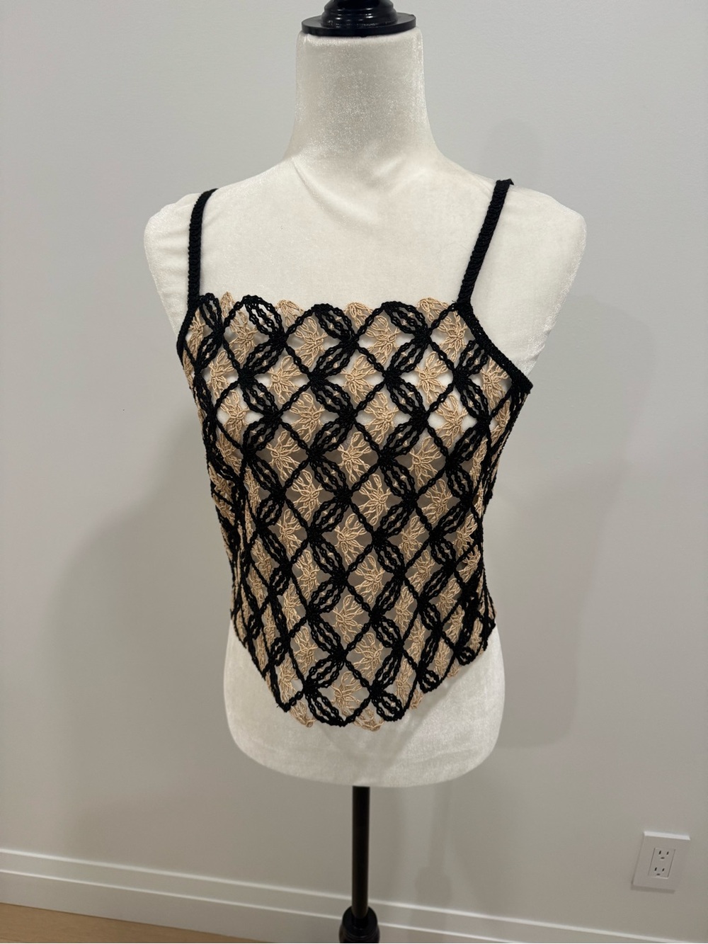 NWT H&M Edition Beige Cami with Black Lace Overlay